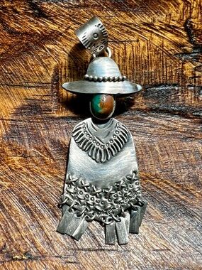 Sterling Silver Fox Turquoise Cowboy Poncho Pendant Handmade